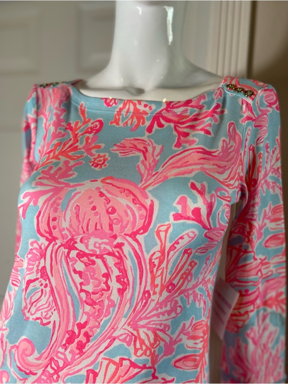 Lily Pulitzer~NWT~Seasalt Blue~UPF 50+~Sophie Dress~3/4 Sleeve~Boat Neck~Size XS - Picture 12 of 16